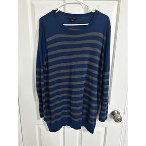Ann Taylor Women's Blue Striped Long Sleeve Zipper Detail Sweater Size L‎